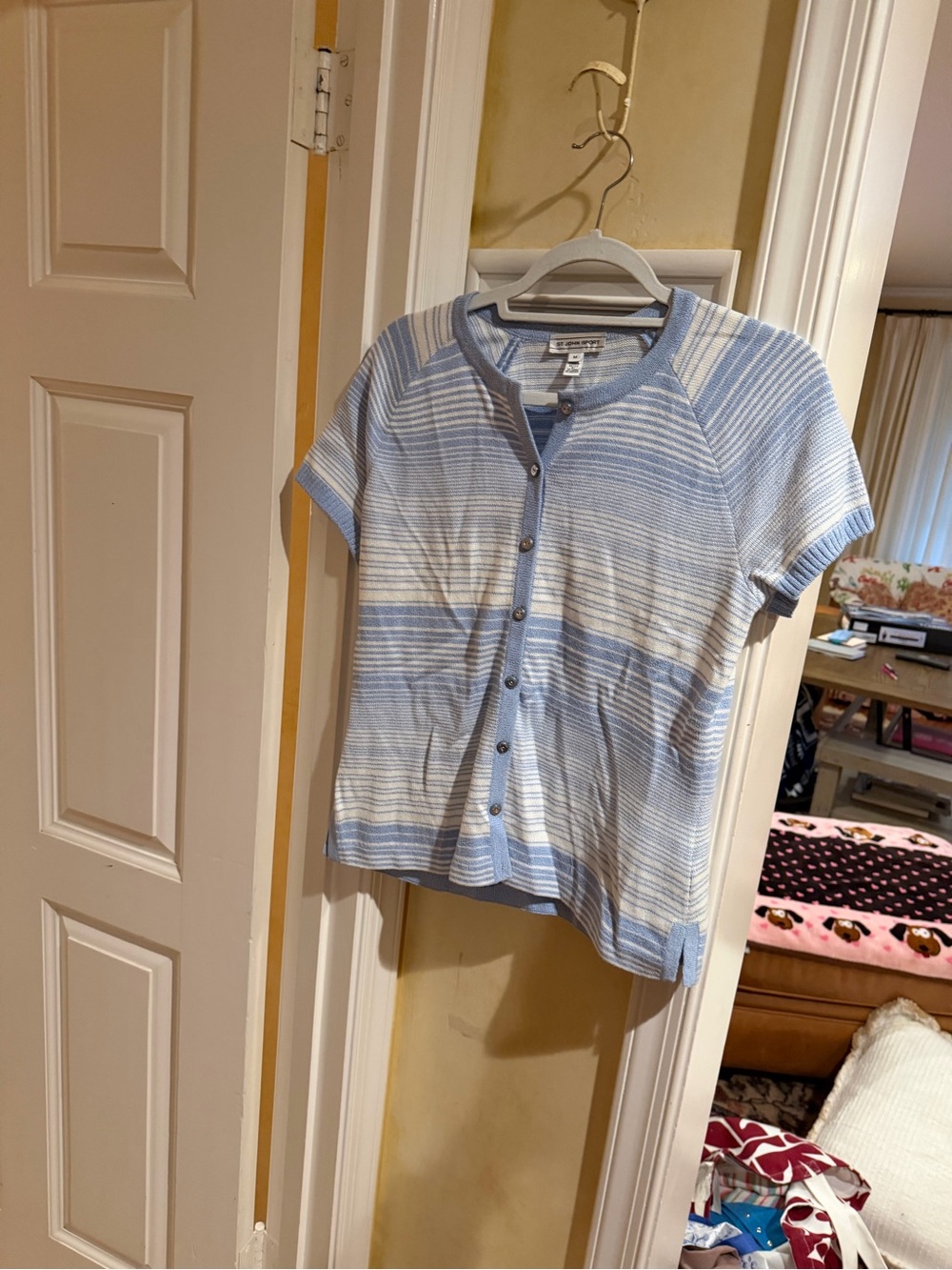 Light Blue & White Striped Button-Front Women's Knit Top